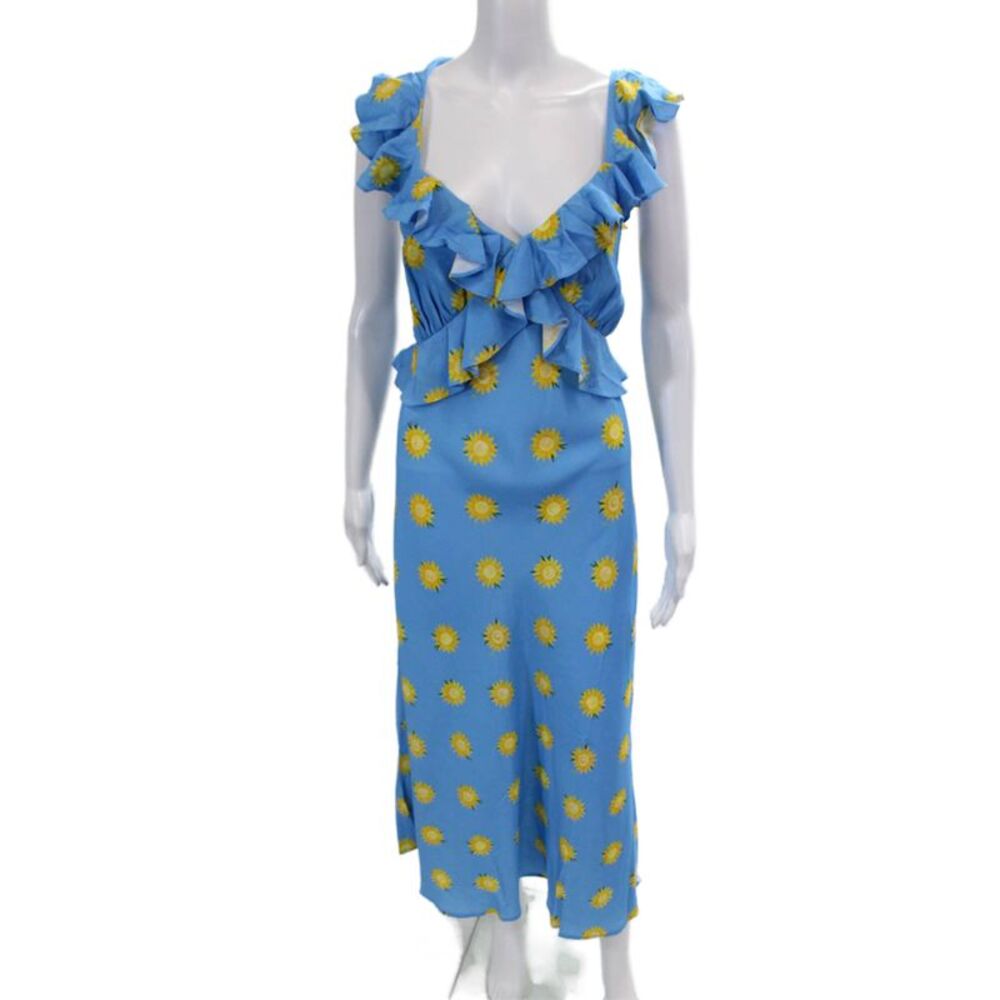 KITRI Womens Rosemary Blue Sunflower Print Midi Dress - Blue Sunflower Size 14